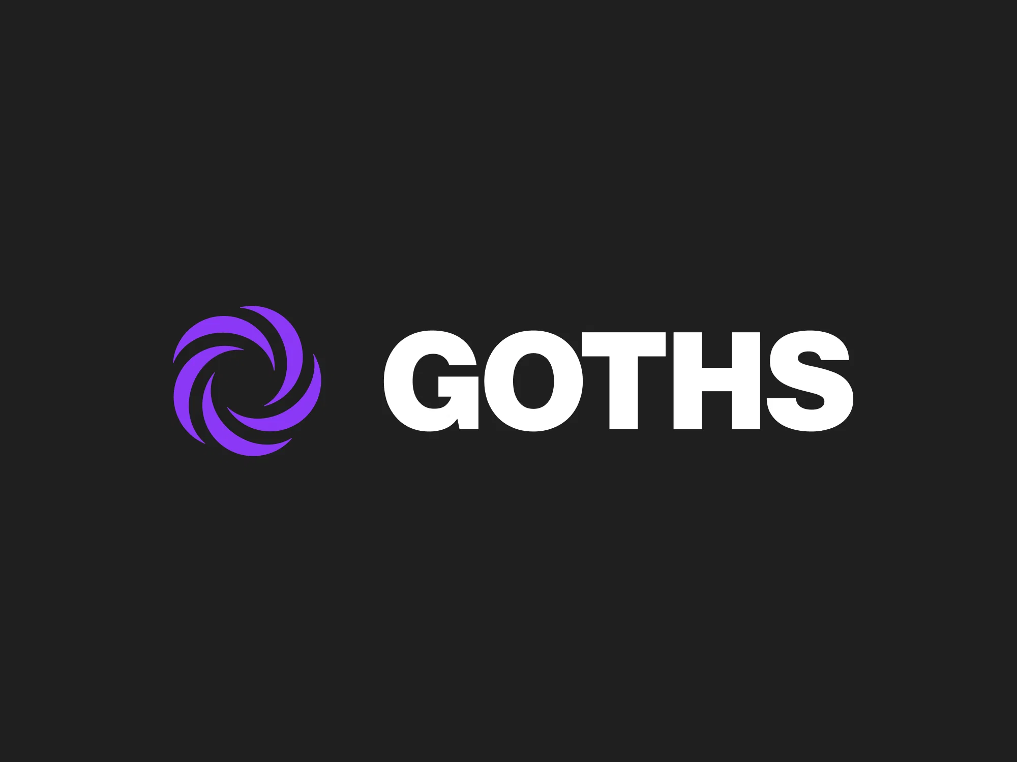 GOTHS identity: a purple spiral symbol beside a white wordmark on charcoal.