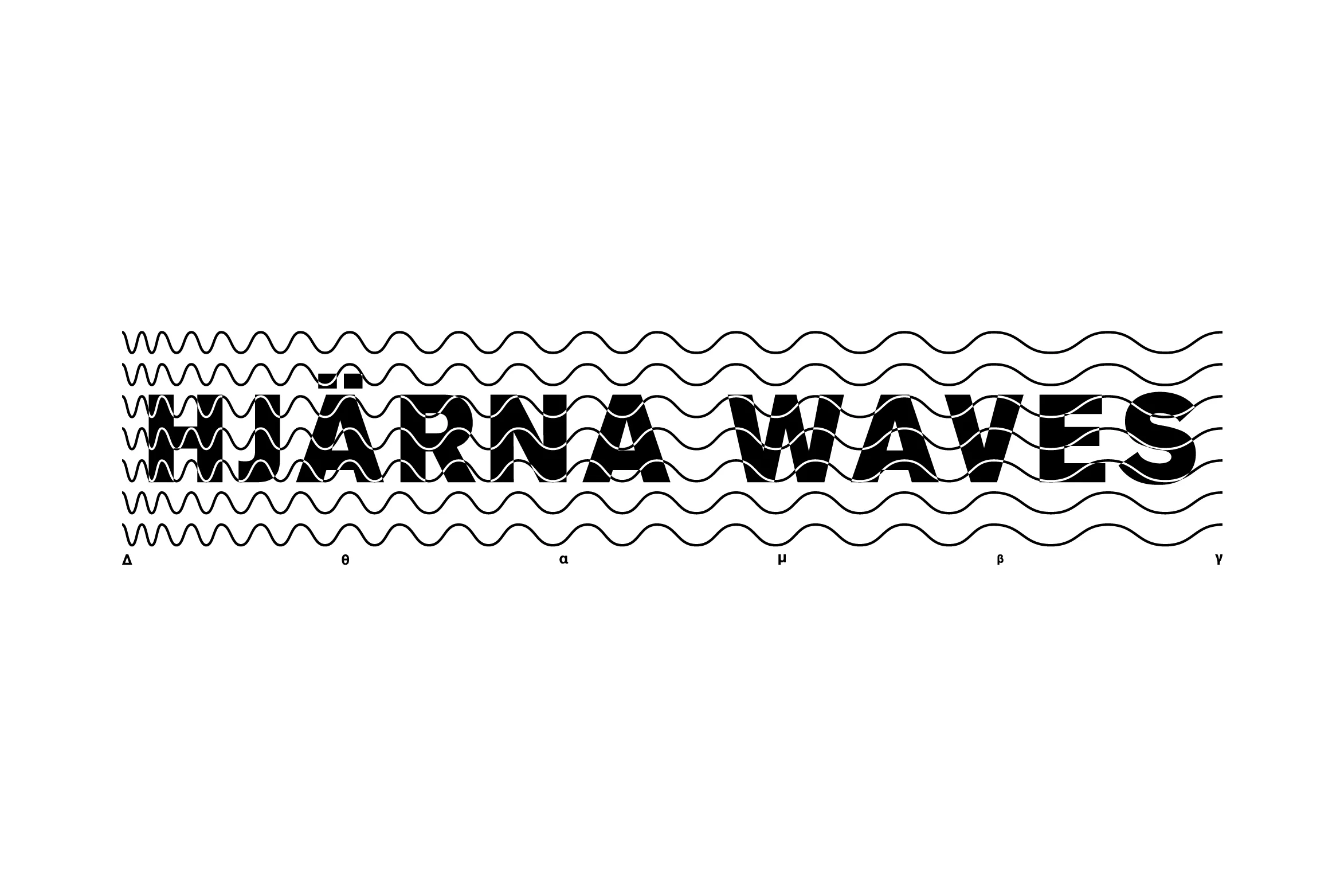 Hjärnawaves identity: a black wordmark intersected by rows of changing waveforms.